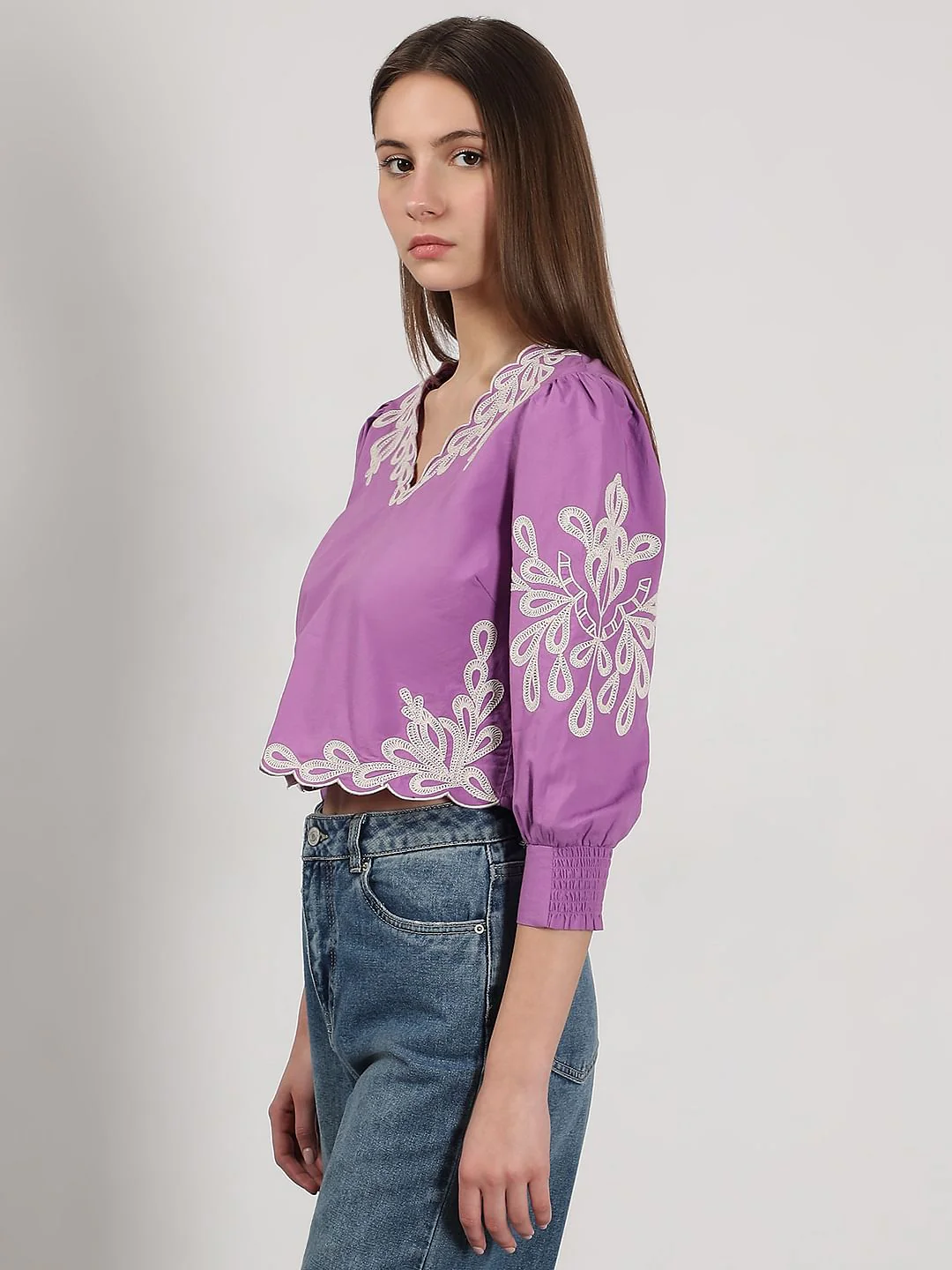 Purple Embroidered Cotton Top - Image 3
