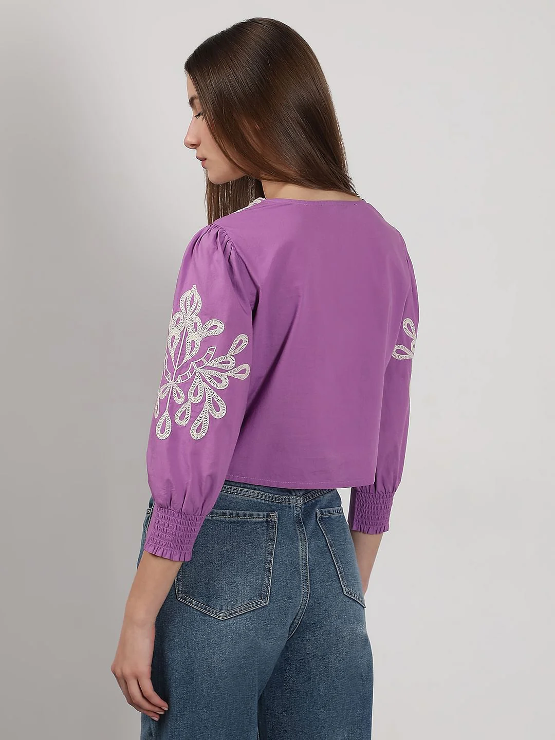 Purple Embroidered Cotton Top - Image 4