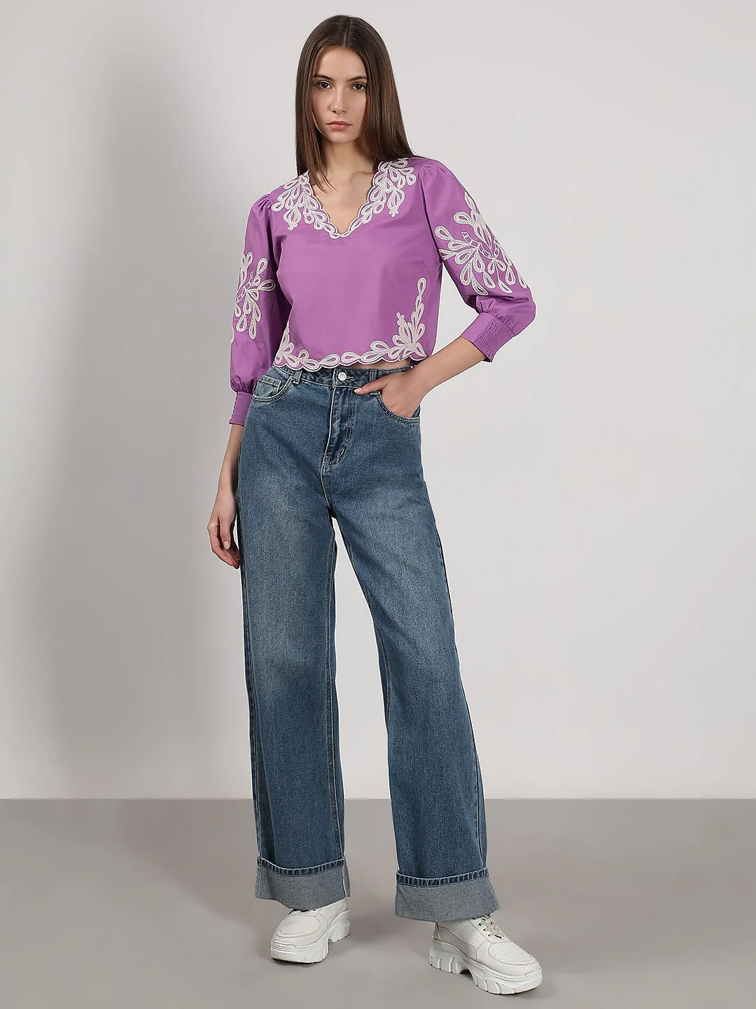 Purple Embroidered Cotton Top - Image 5