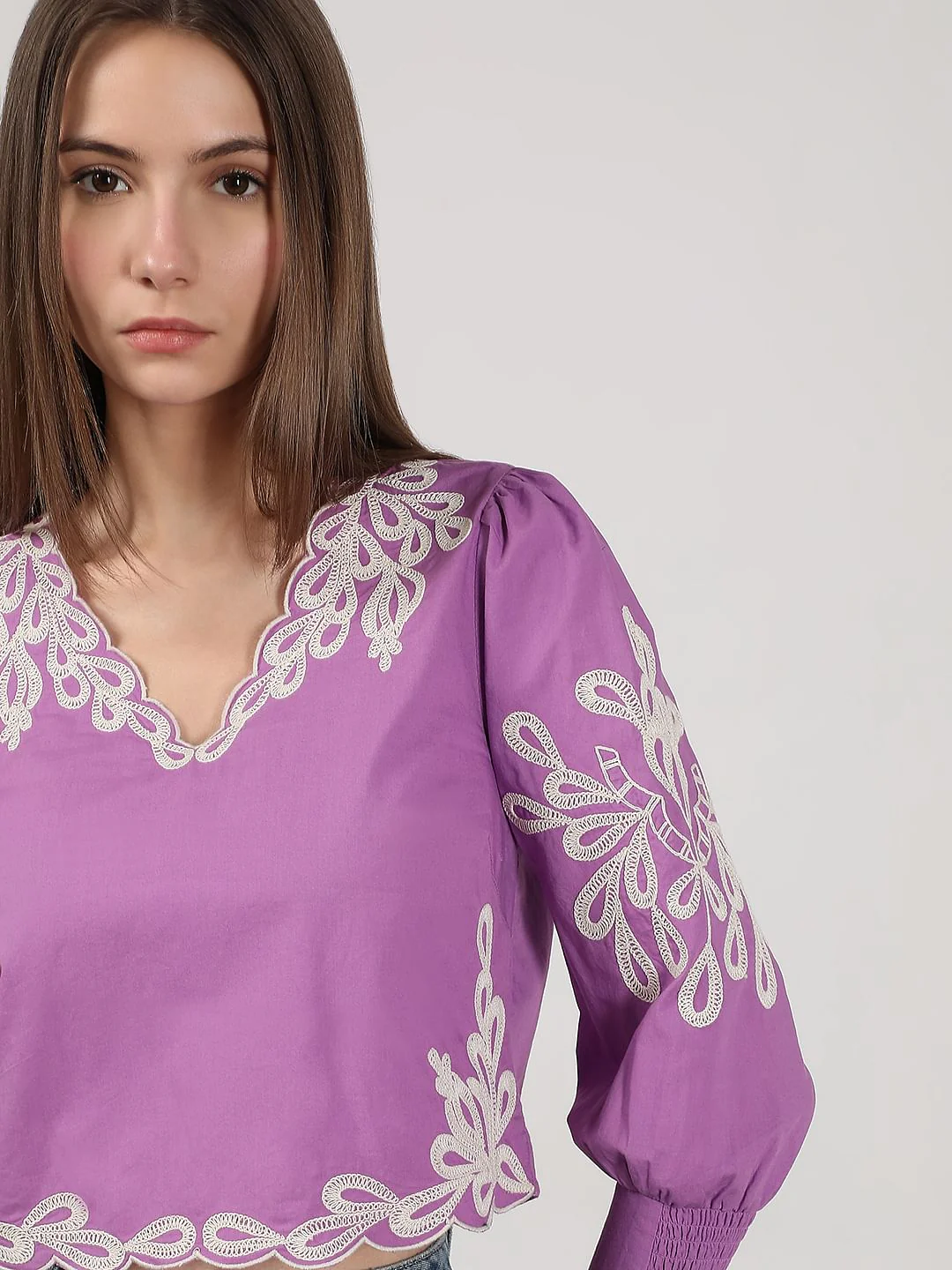 Purple Embroidered Cotton Top - Image 6