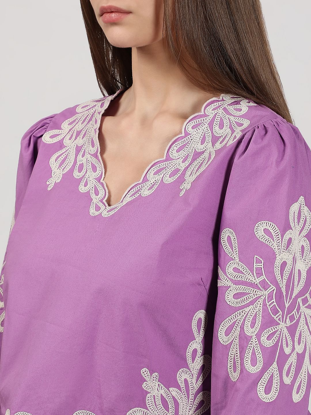 Purple Embroidered Cotton Top - Image 8
