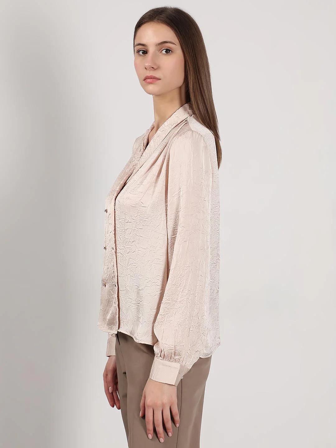 Vero Moda Beige Double Breasted Satin Top - Image 4
