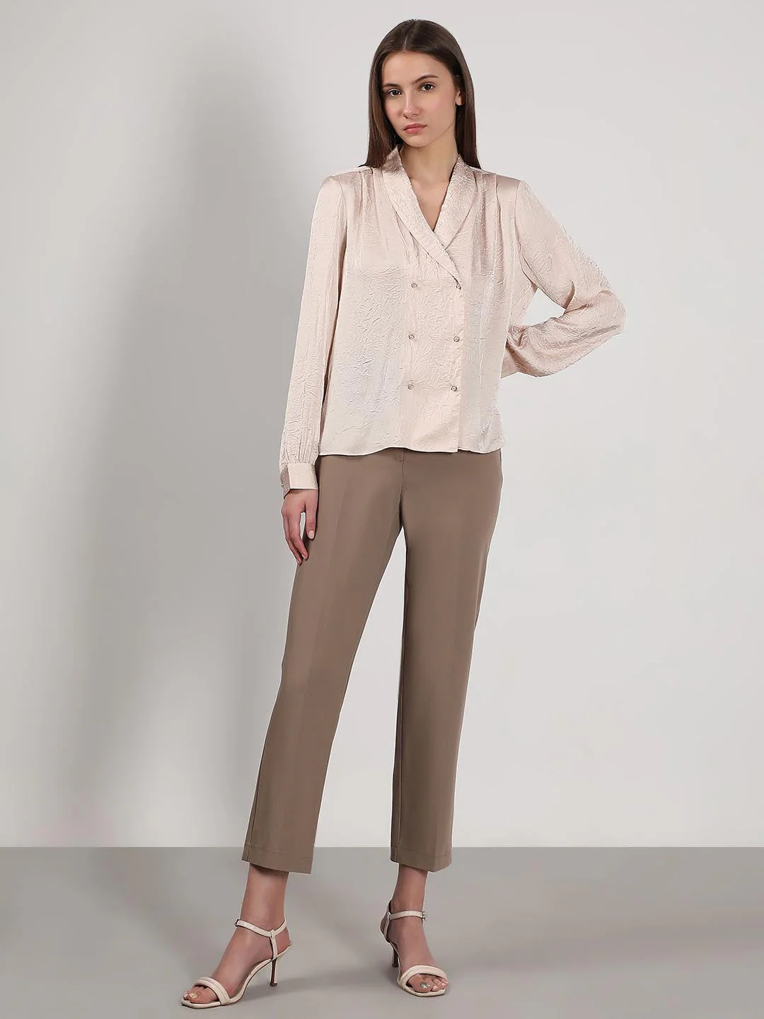 Vero Moda Beige Double Breasted Satin Top - Image 5