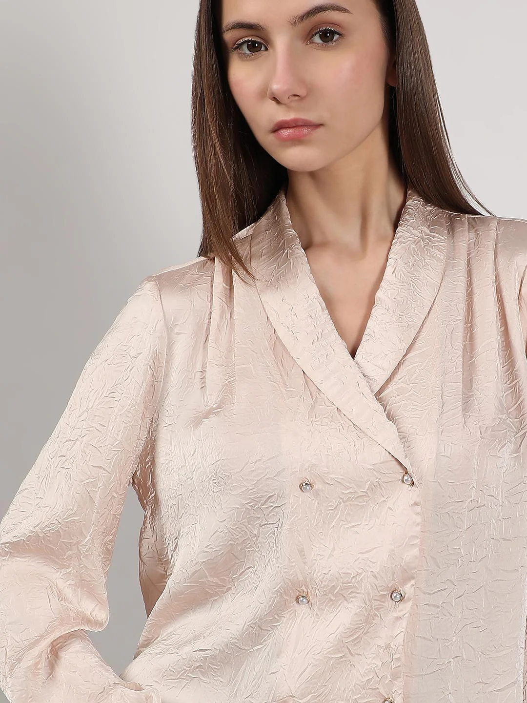 Vero Moda Beige Double Breasted Satin Top - Image 6