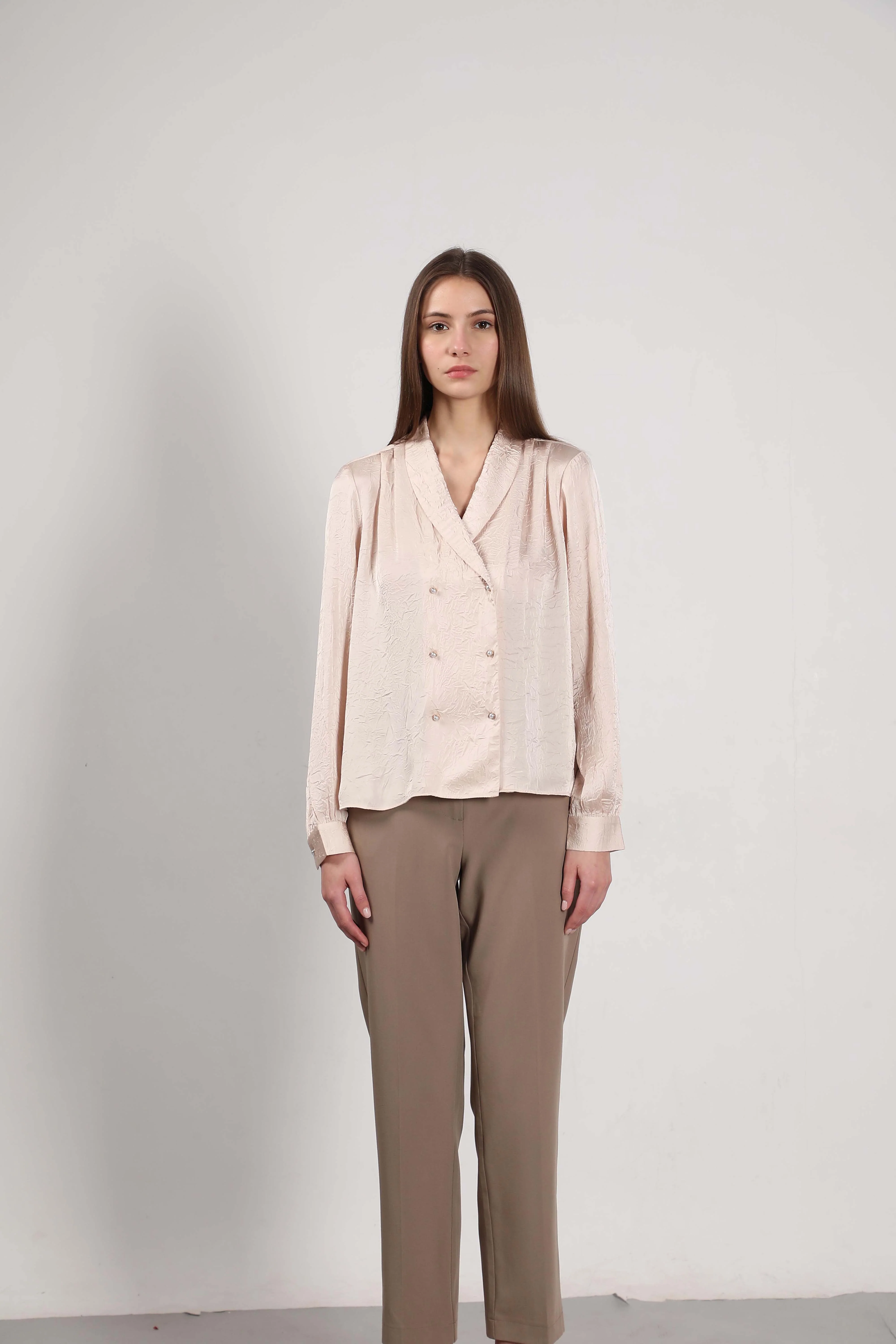 Vero Moda Beige Double Breasted Satin Top - Image 9
