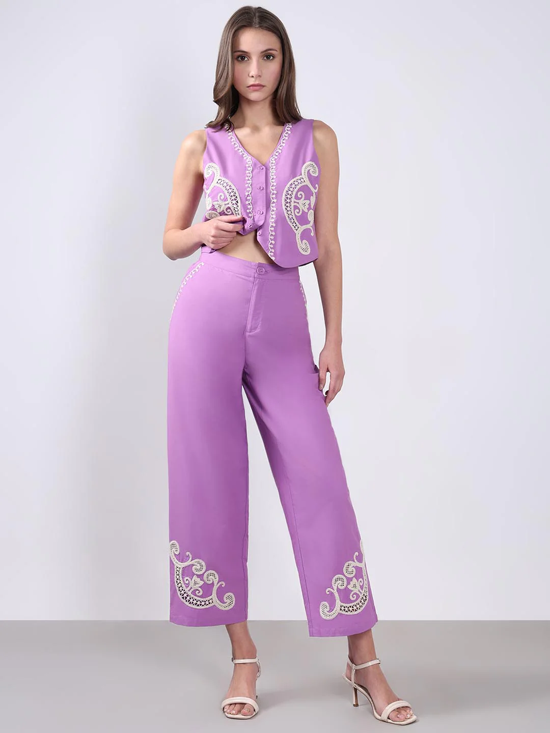 Vero Moda Lavender Embroidered Pants - Image 5