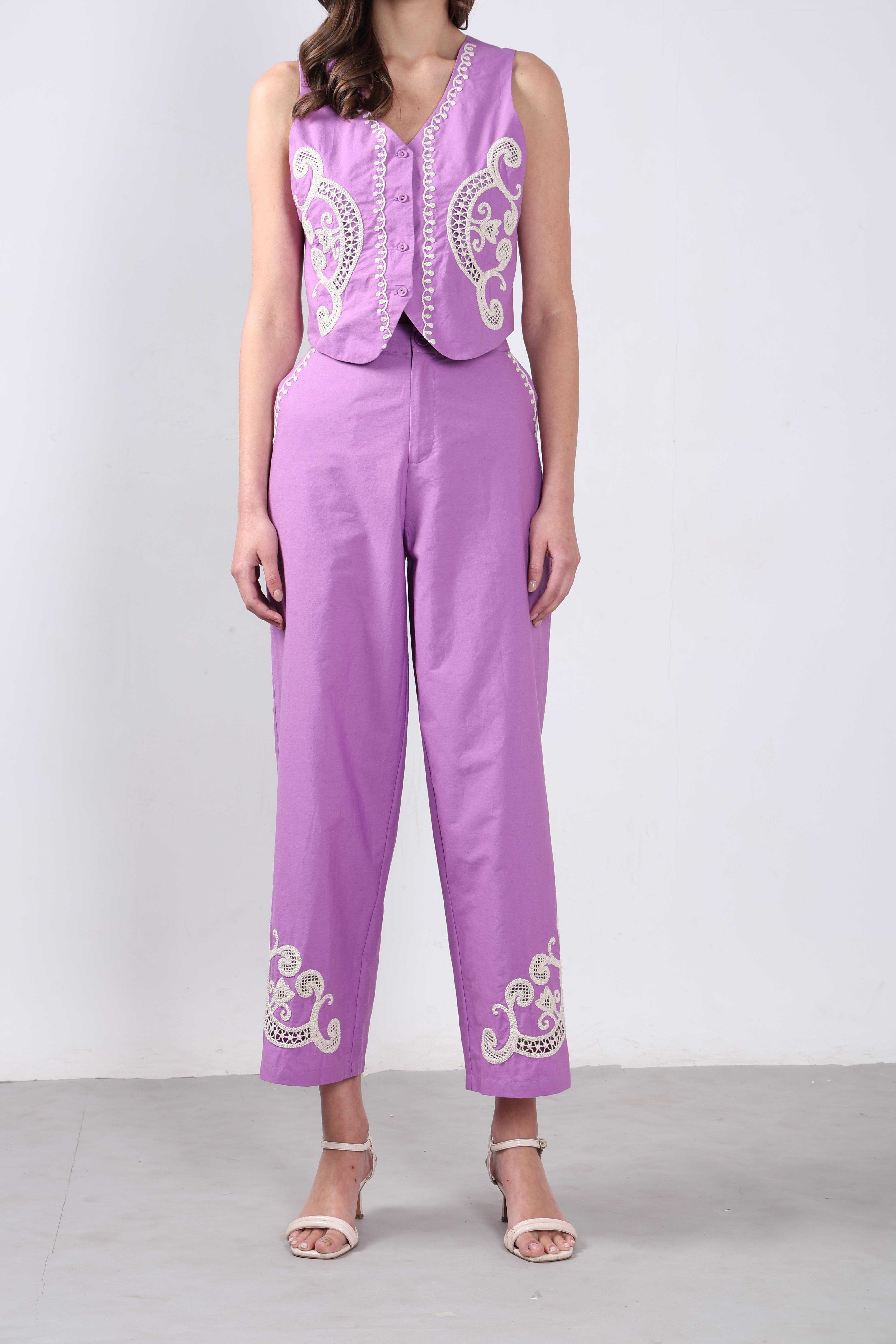 Vero Moda Lavender Embroidered Pants - Image 9