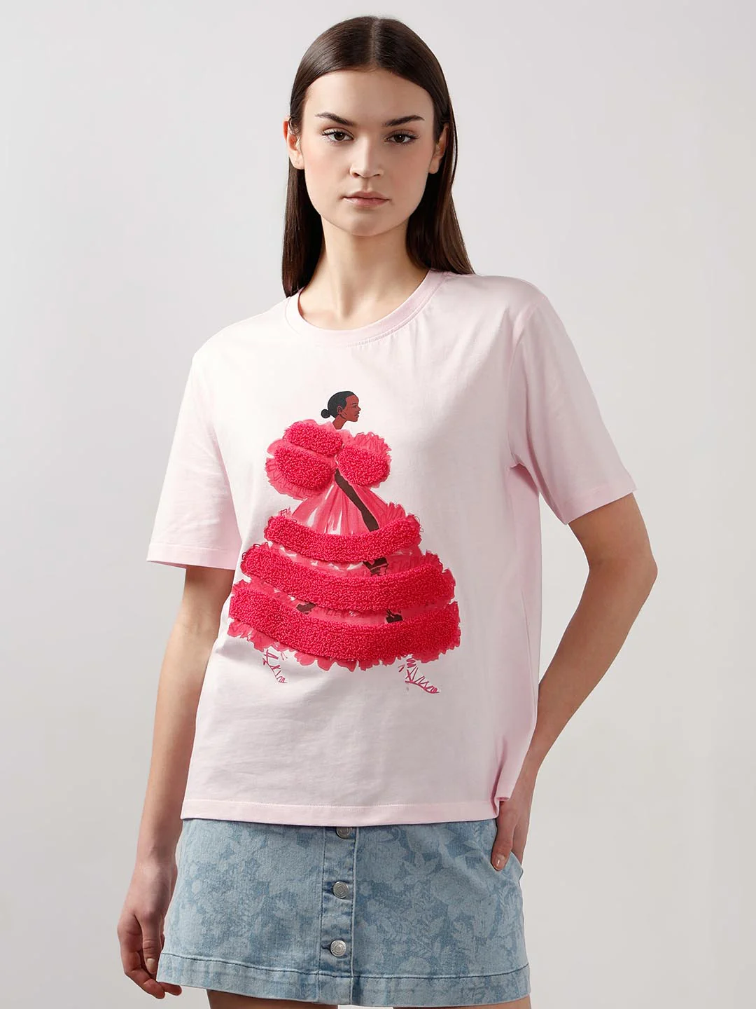 Vero Moda Light Pink 3D Print T-Shirt - Image 2