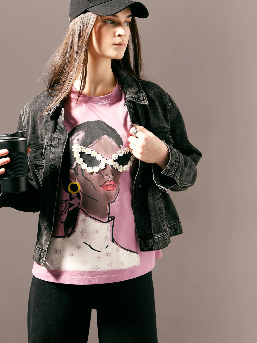 Vero Moda Light Lilac Printed Cotton T-Shirt