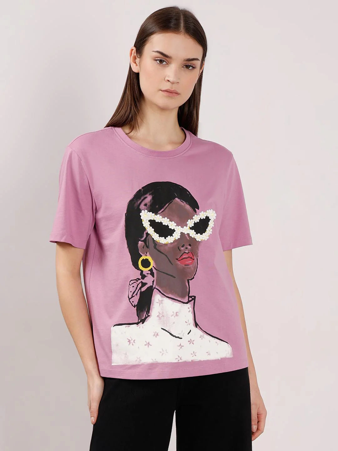 Vero Moda Light Lilac Printed Cotton T-Shirt - Image 2