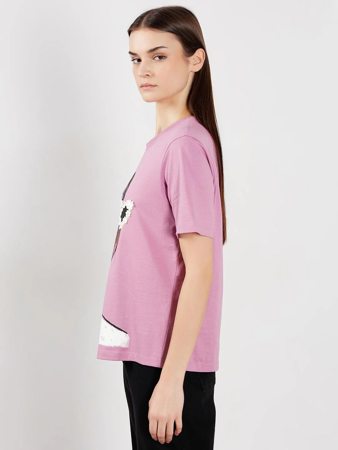 Vero Moda Light Lilac Printed Cotton T-Shirt - Image 4