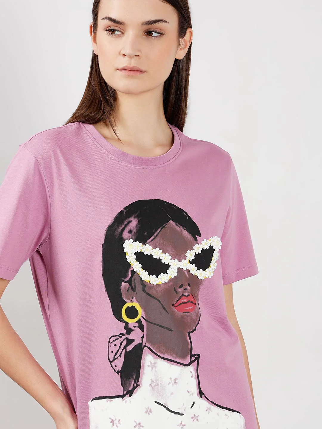 Vero Moda Light Lilac Printed Cotton T-Shirt - Image 6