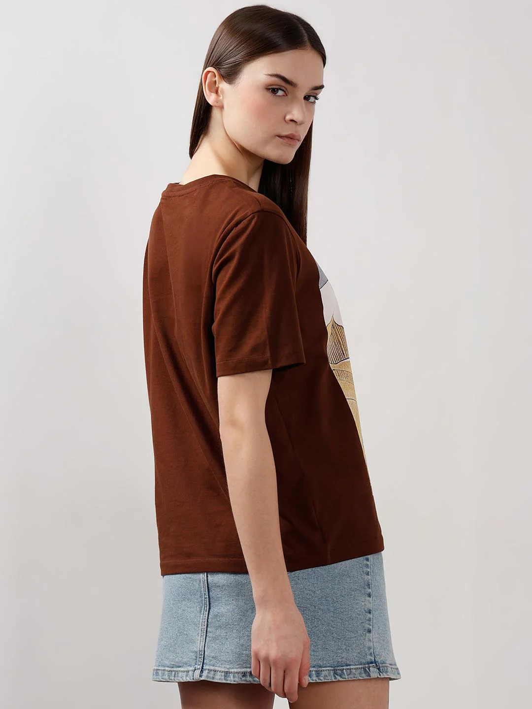 Vero Moda Dark Brown Printed Cotton T-Shirt - Image 3