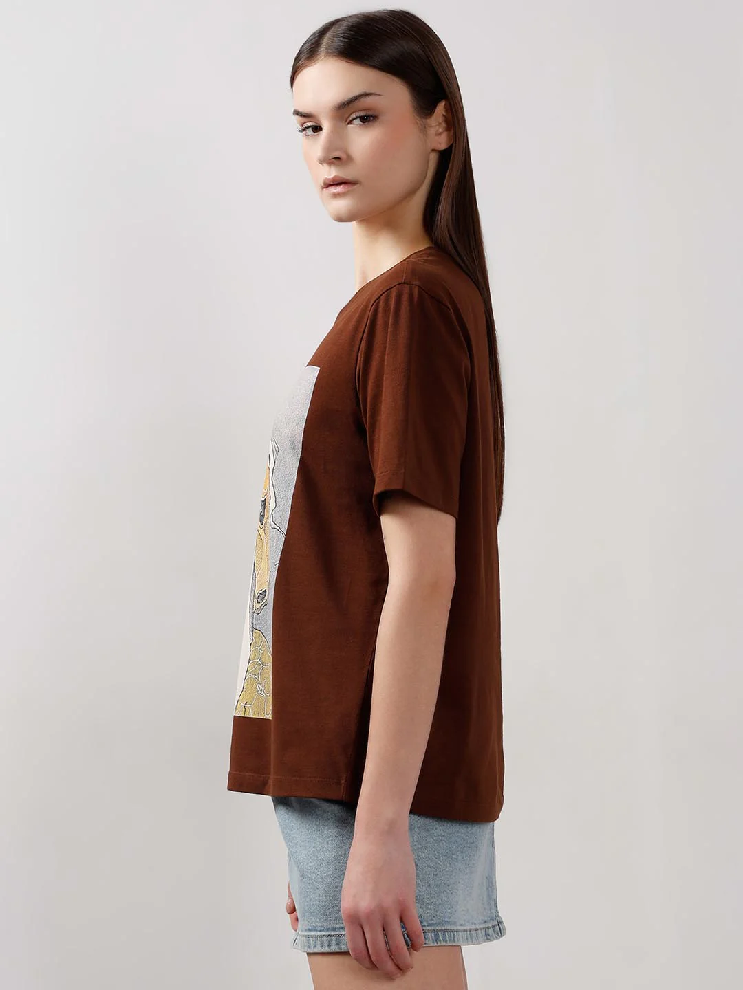 Vero Moda Dark Brown Printed Cotton T-Shirt - Image 4