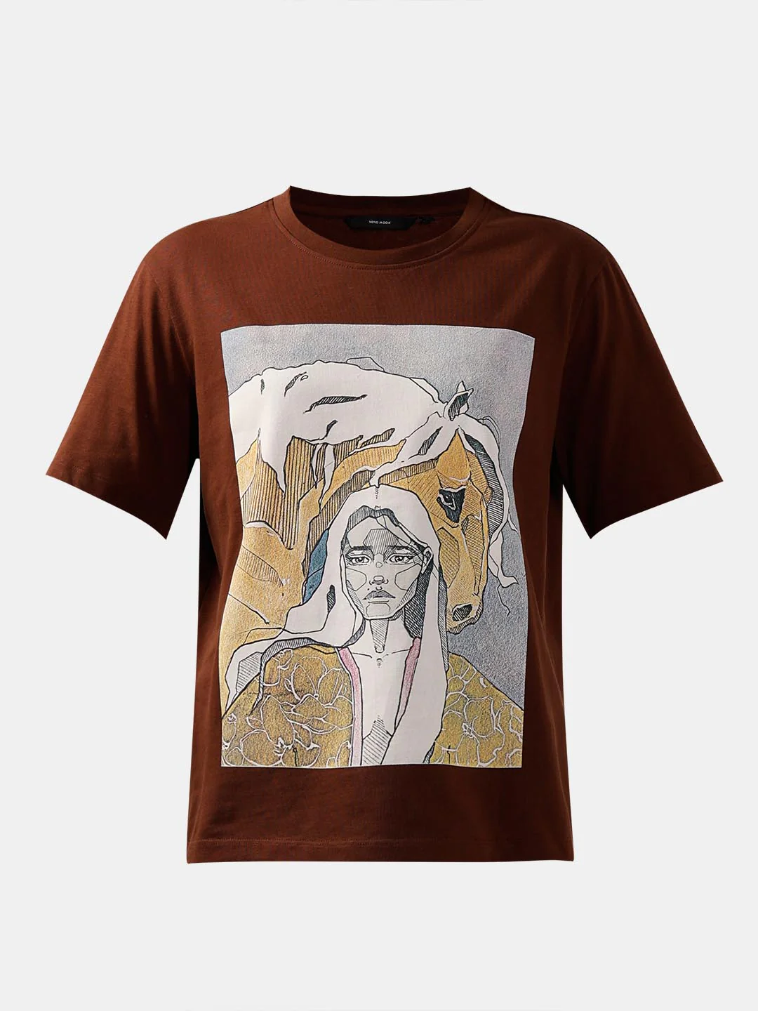 Vero Moda Dark Brown Printed Cotton T-Shirt - Image 7