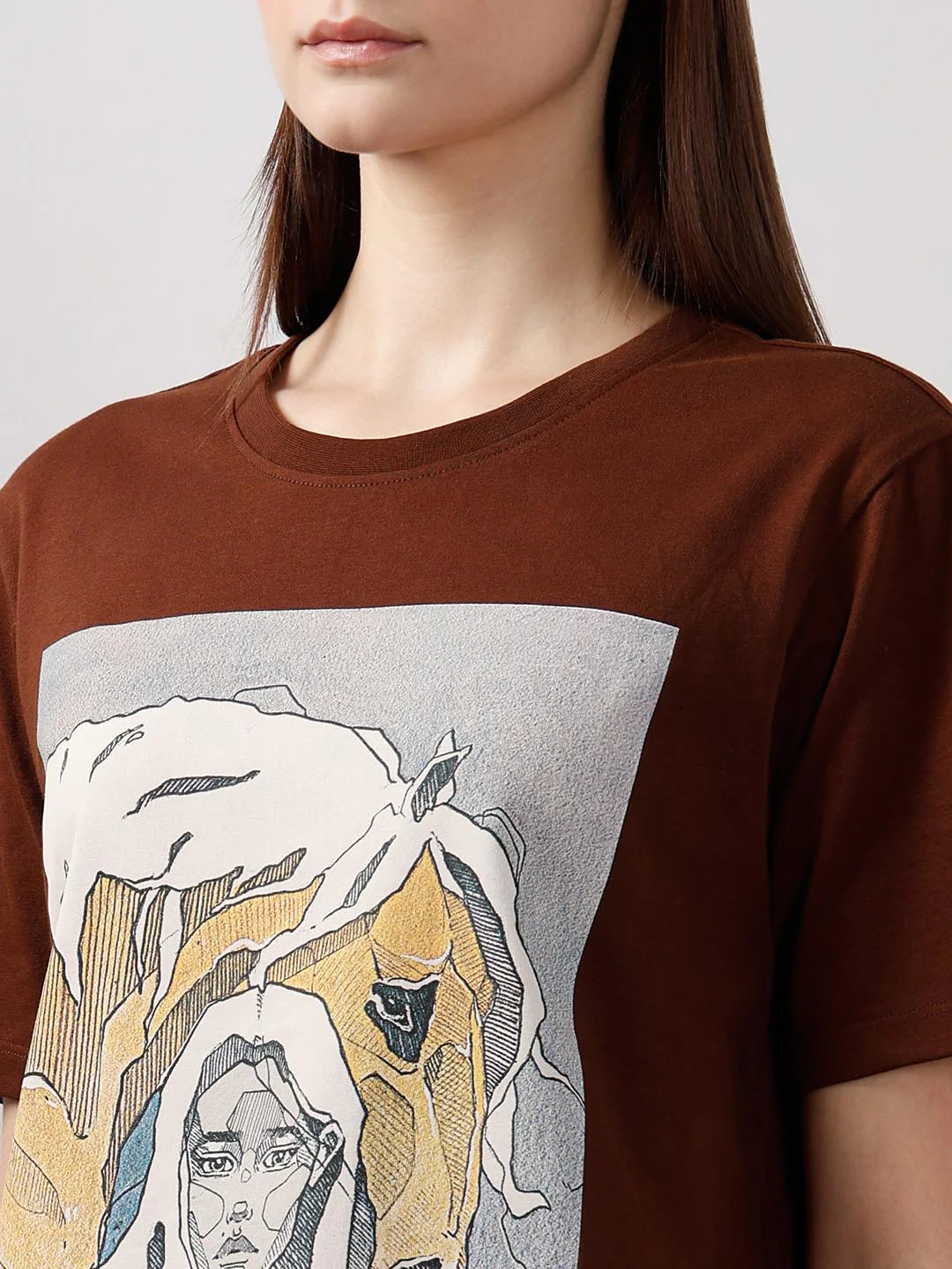 Vero Moda Dark Brown Printed Cotton T-Shirt - Image 8