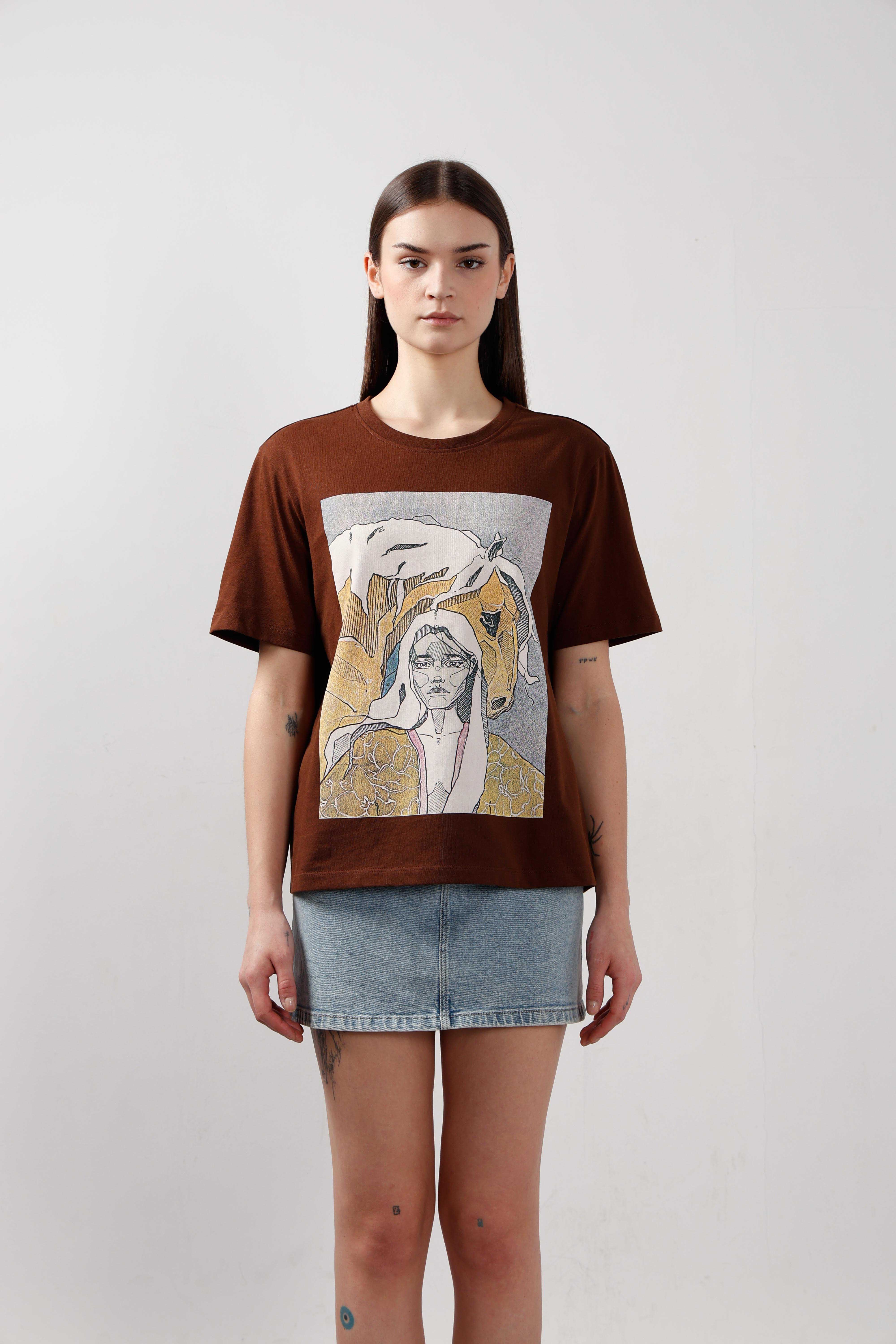 Vero Moda Dark Brown Printed Cotton T-Shirt - Image 9