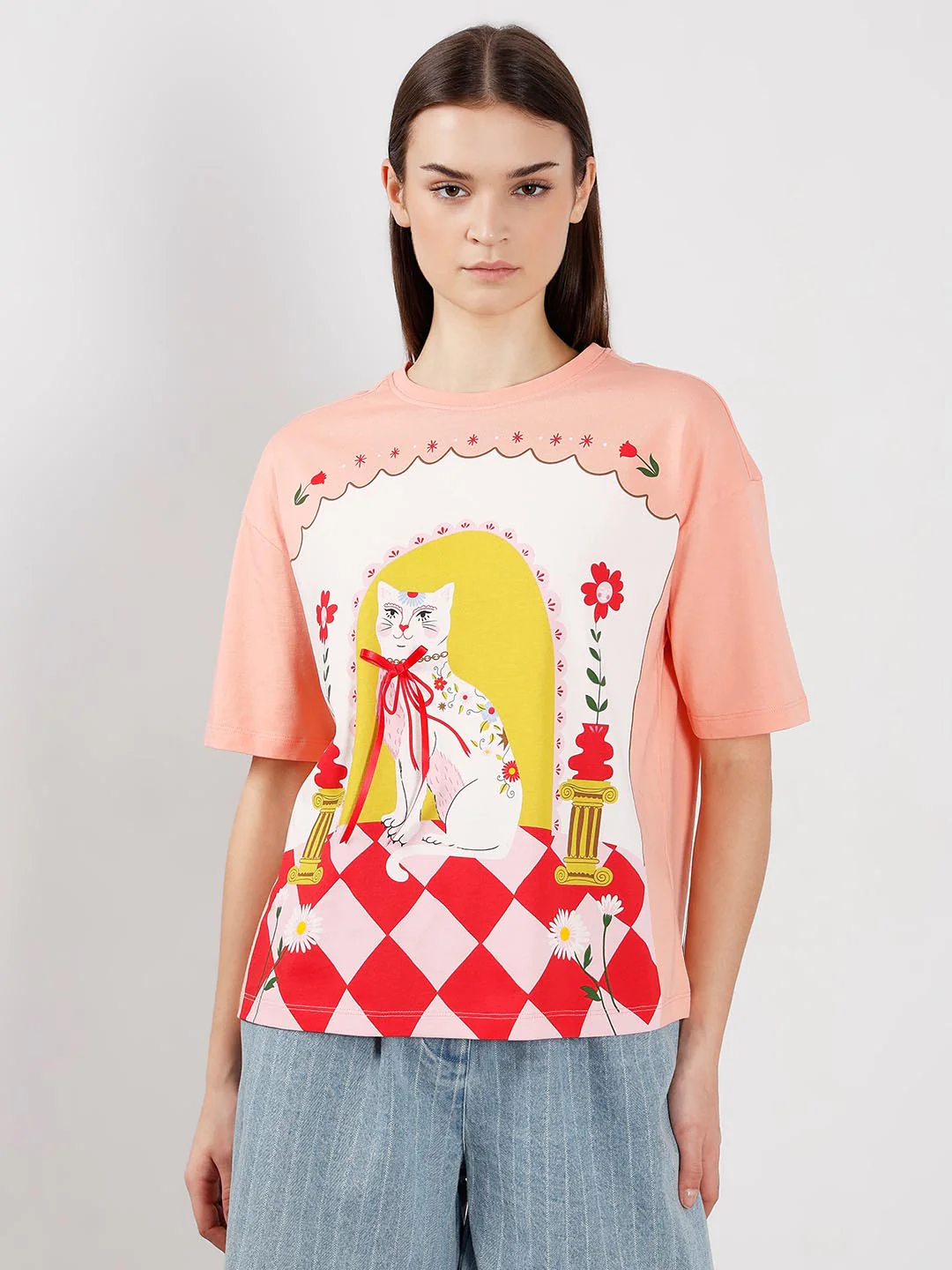 Vero Moda Peach Printed T-Shirt - Image 2