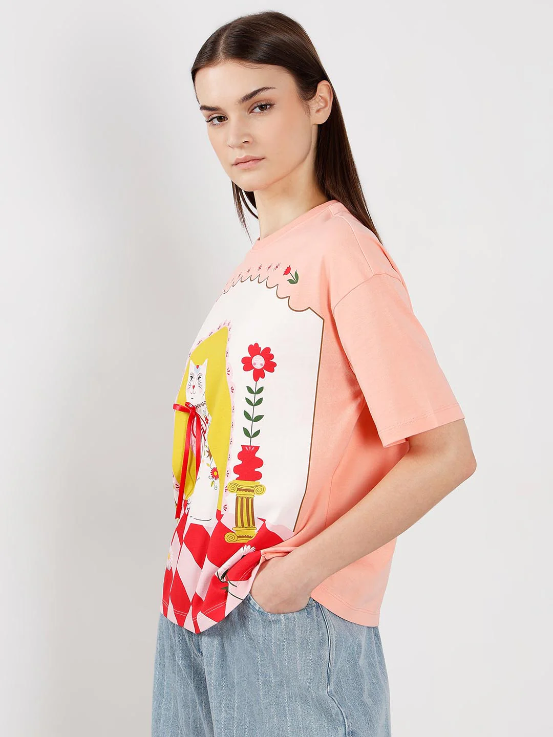 Vero Moda Peach Printed T-Shirt - Image 4