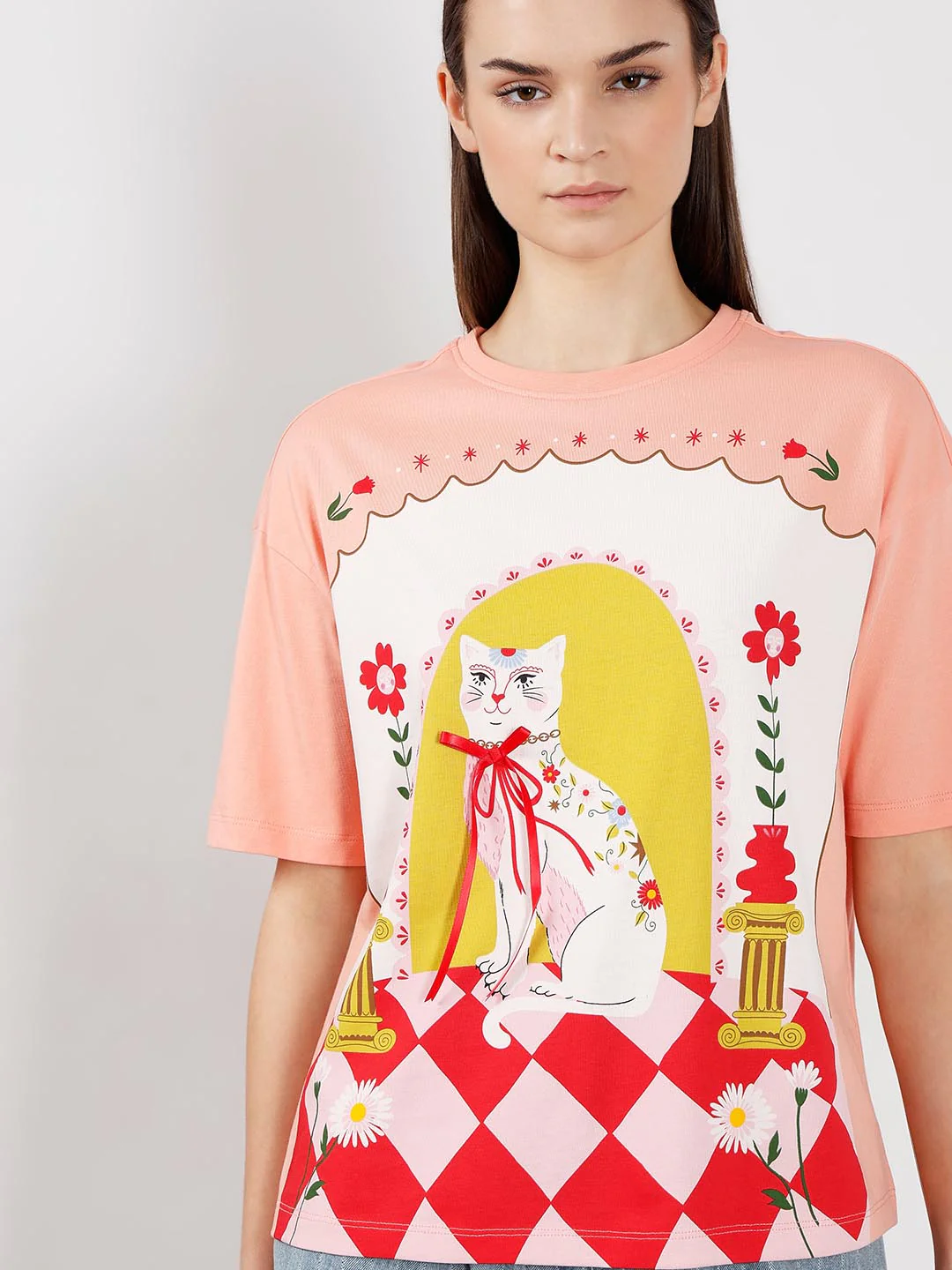 Vero Moda Peach Printed T-Shirt - Image 6