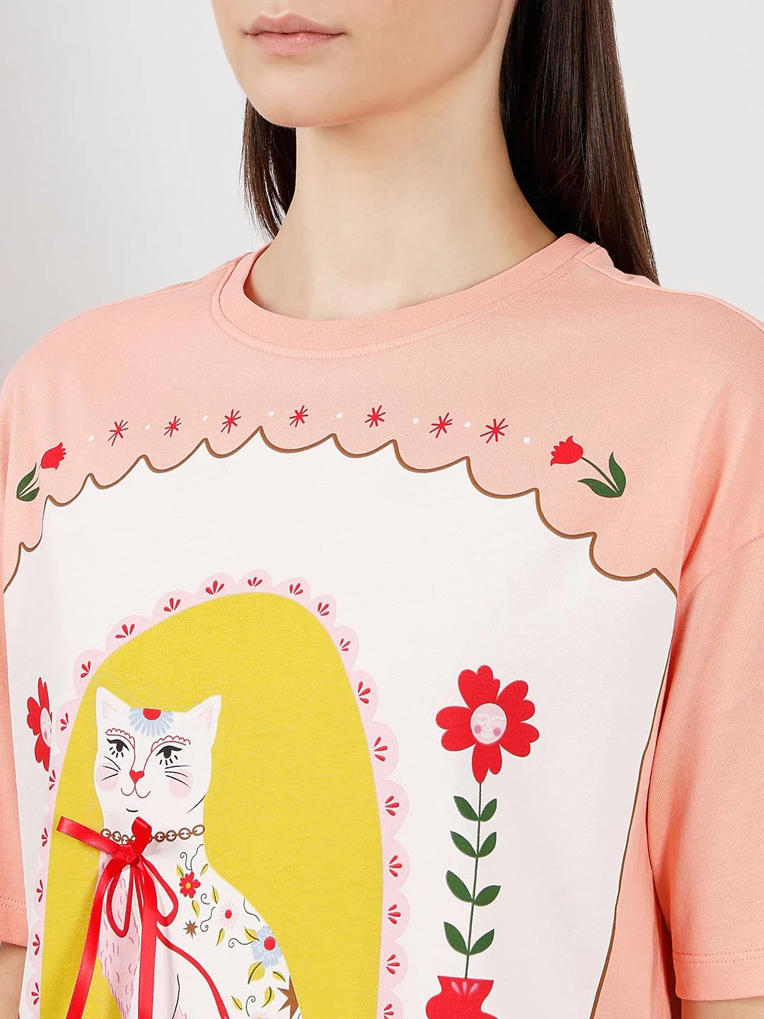 Vero Moda Peach Printed T-Shirt - Image 8