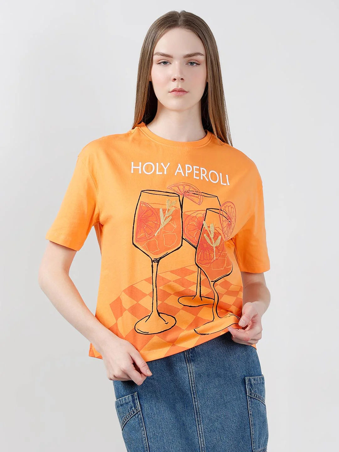 Vero Moda Orange Printed T-Shirt - Image 2