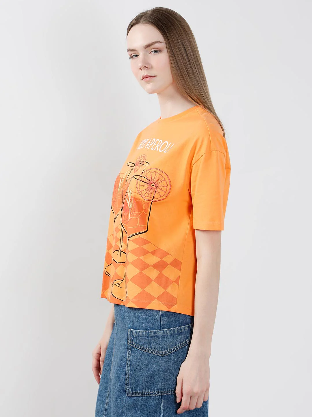 Vero Moda Orange Printed T-Shirt - Image 4