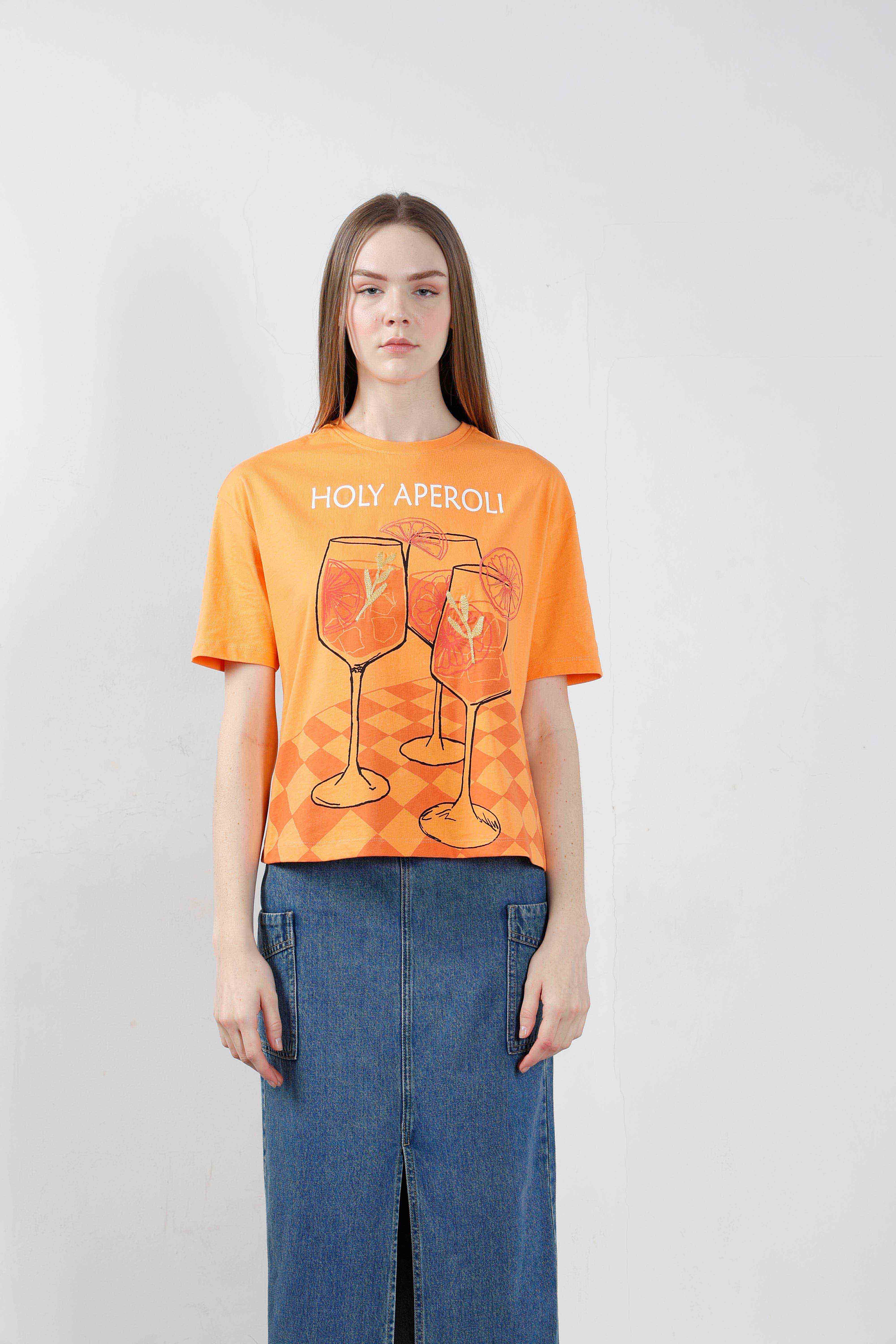 Vero Moda Orange Printed T-Shirt - Image 9