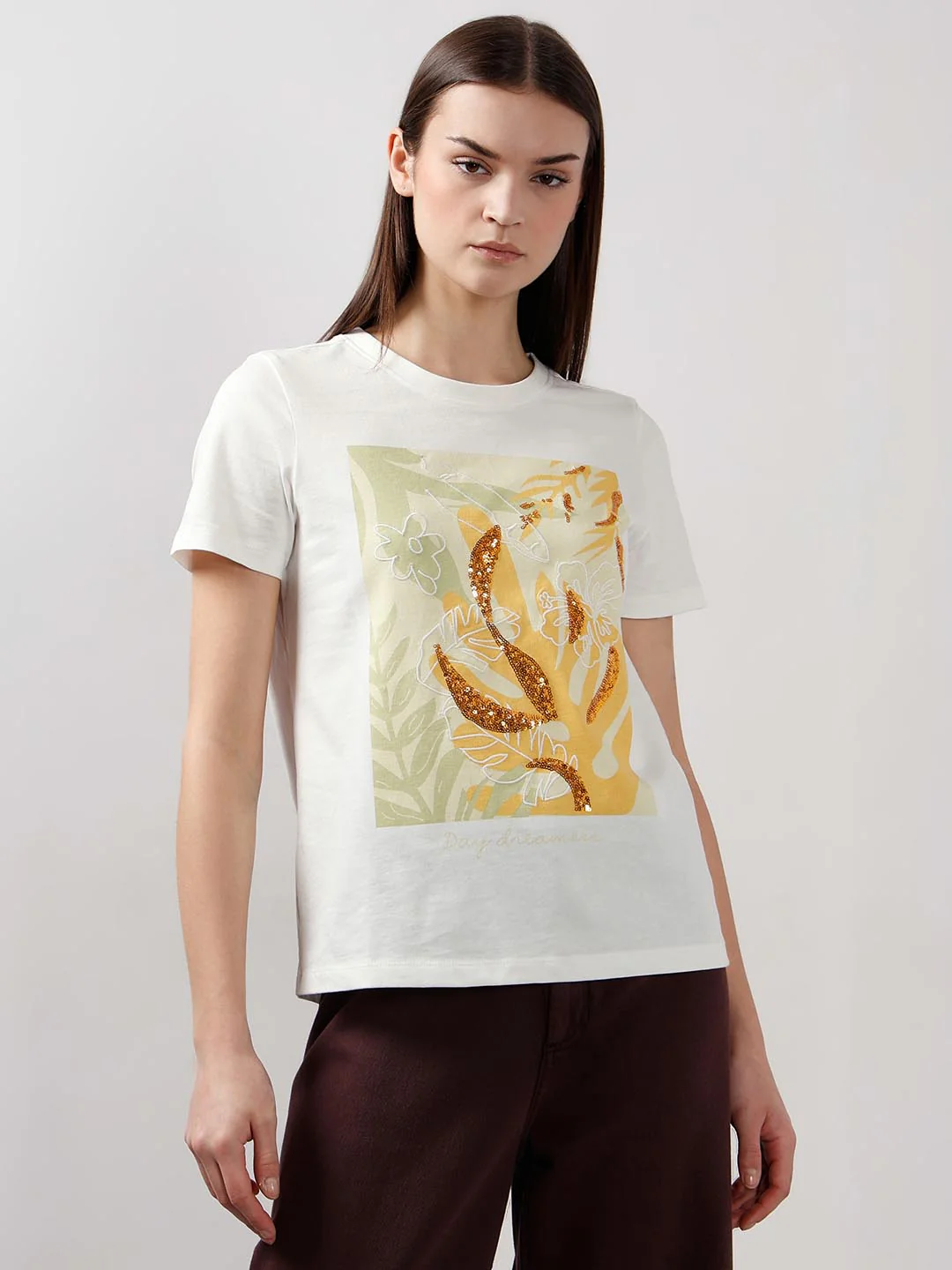 Vero Moda White Embellished Print T-Shirt - Image 2