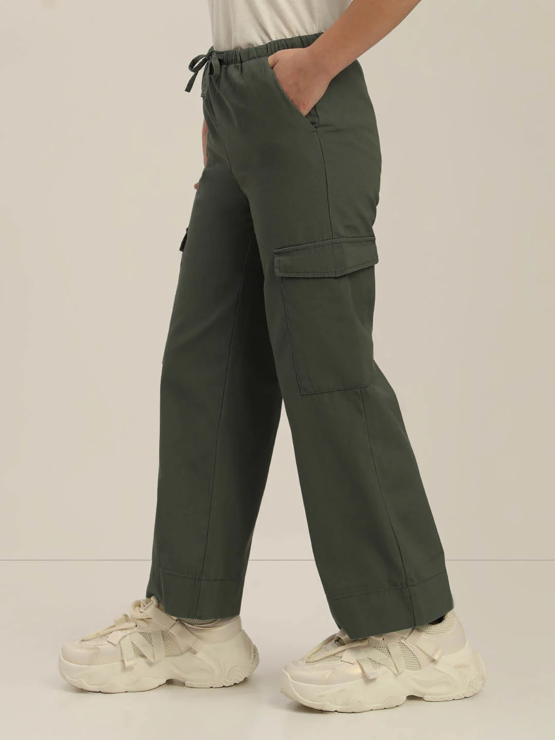 GIRLS Olive Green Cargo Pants - Image 3