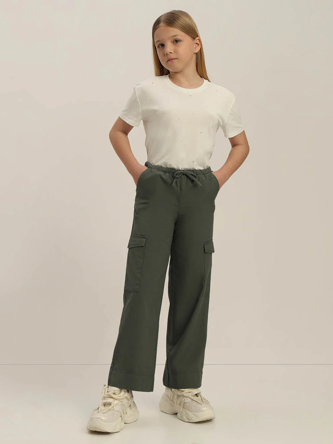 GIRLS Olive Green Cargo Pants - Image 5