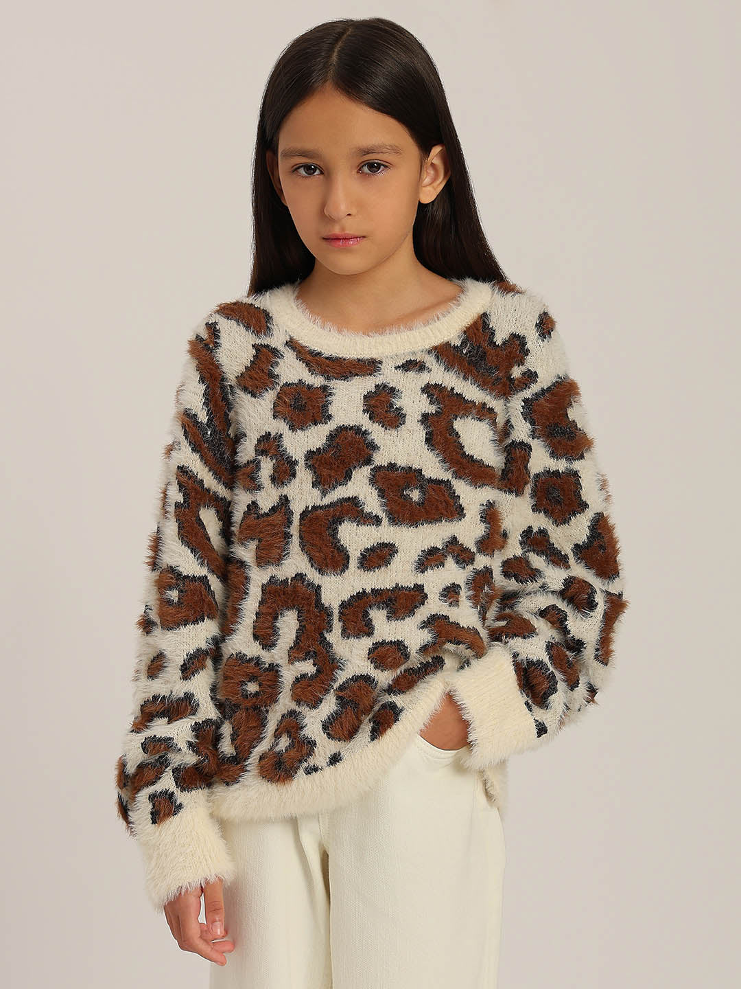 GIRLS Brown Animal Print Pullover - Image 2