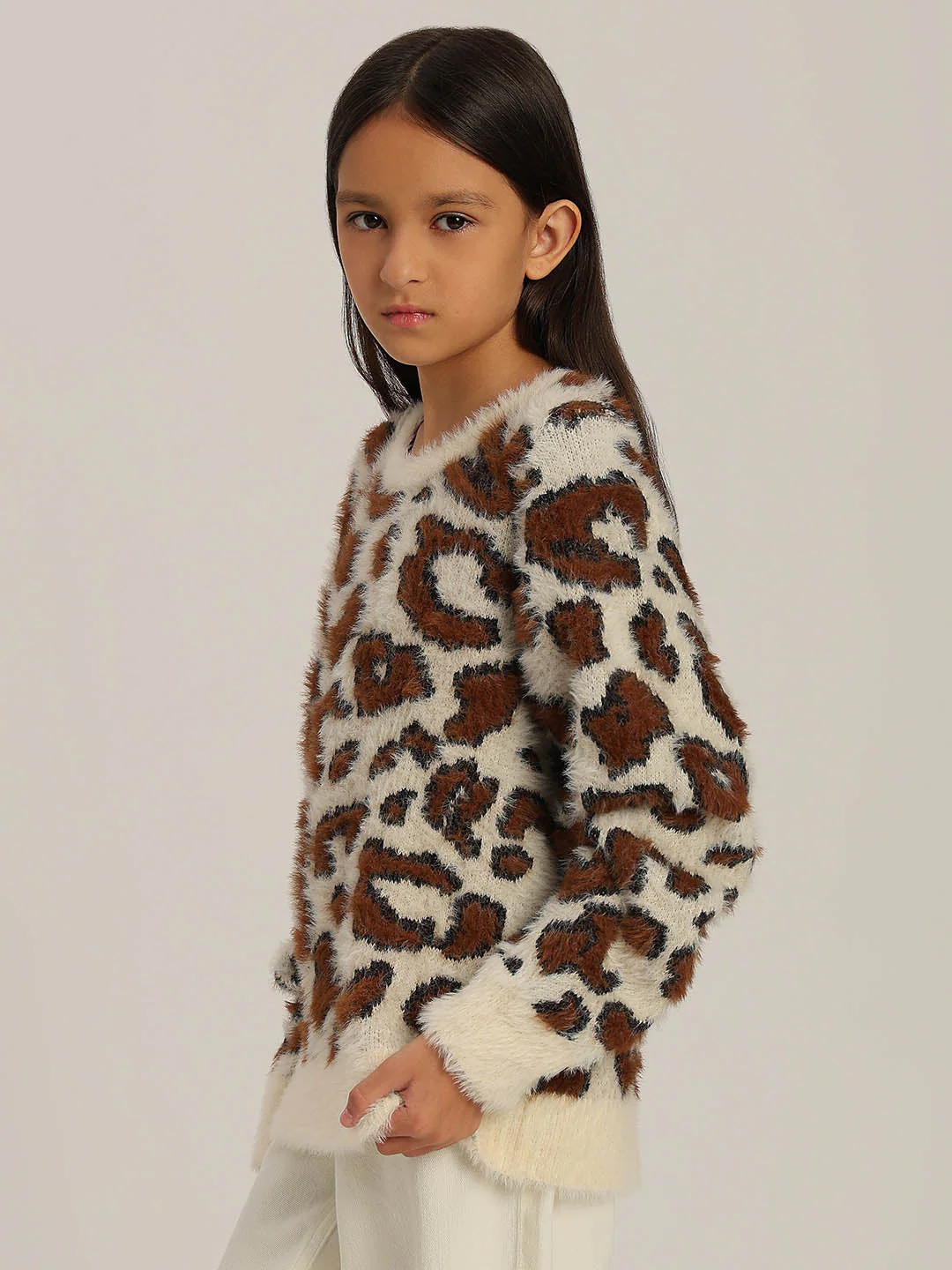GIRLS Brown Animal Print Pullover - Image 3