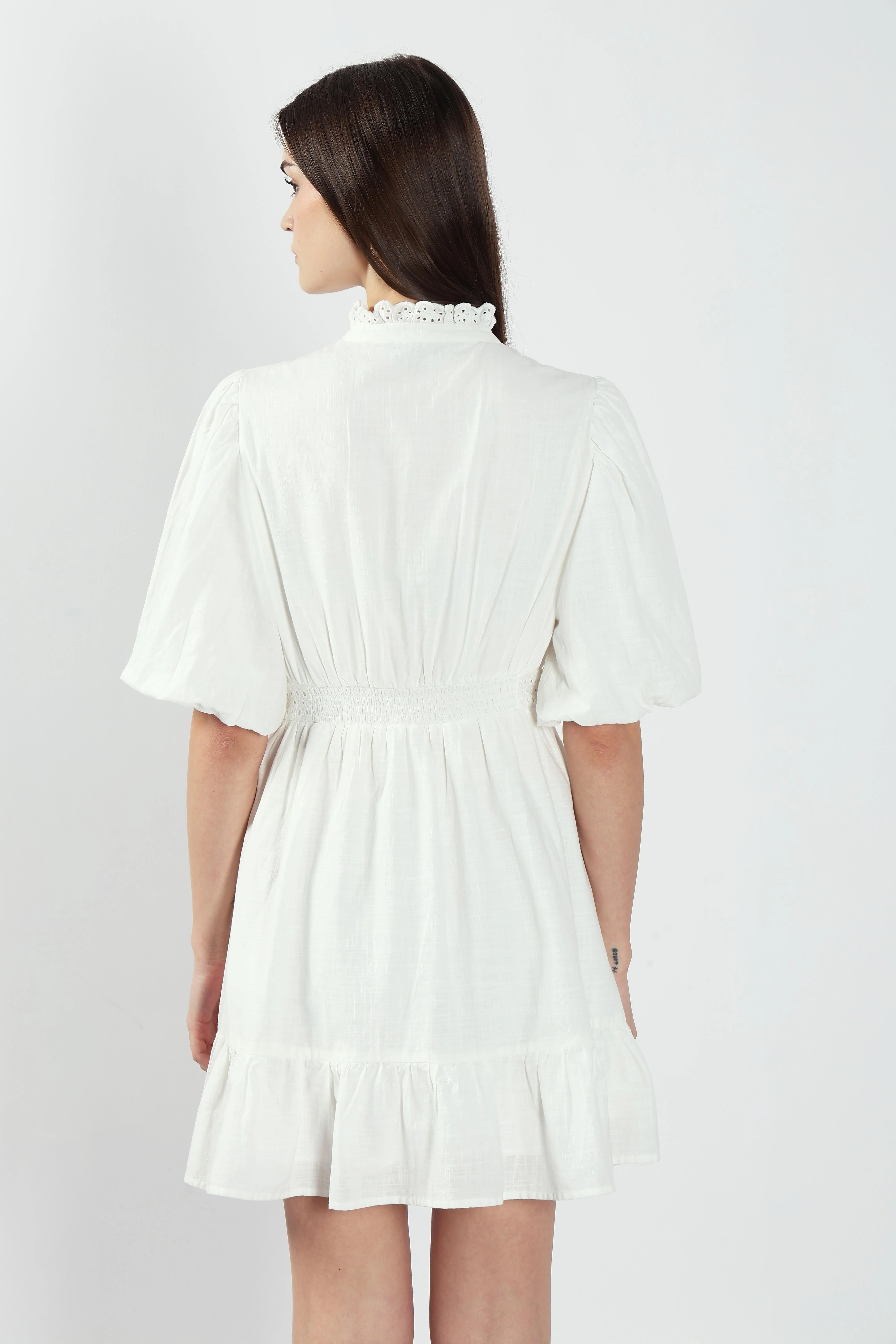 White Lace Cotton Short Dress - Image 10