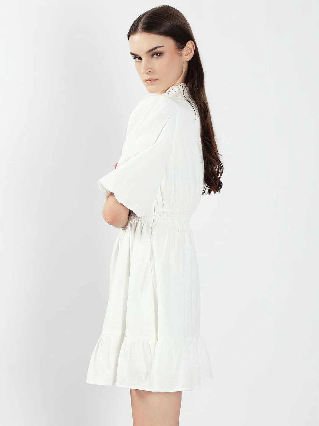 White Lace Cotton Short Dress - Image 4
