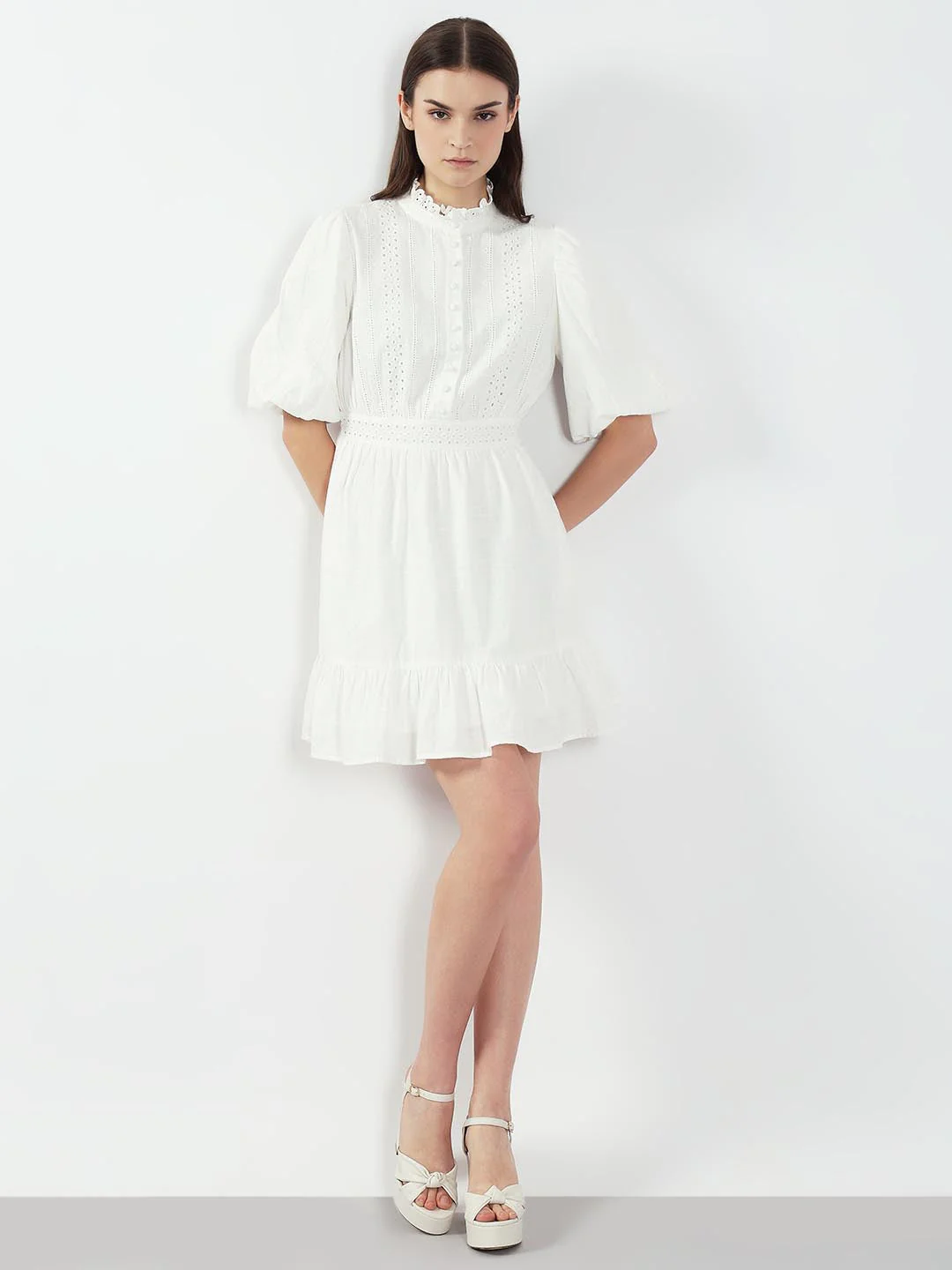 White Lace Cotton Short Dress - Image 5