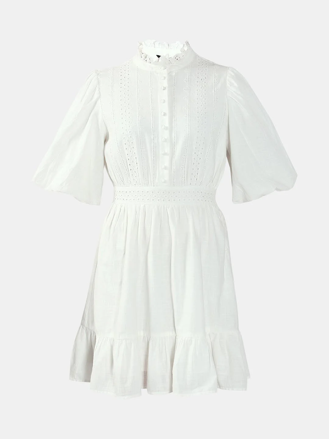 White Lace Cotton Short Dress - Image 7