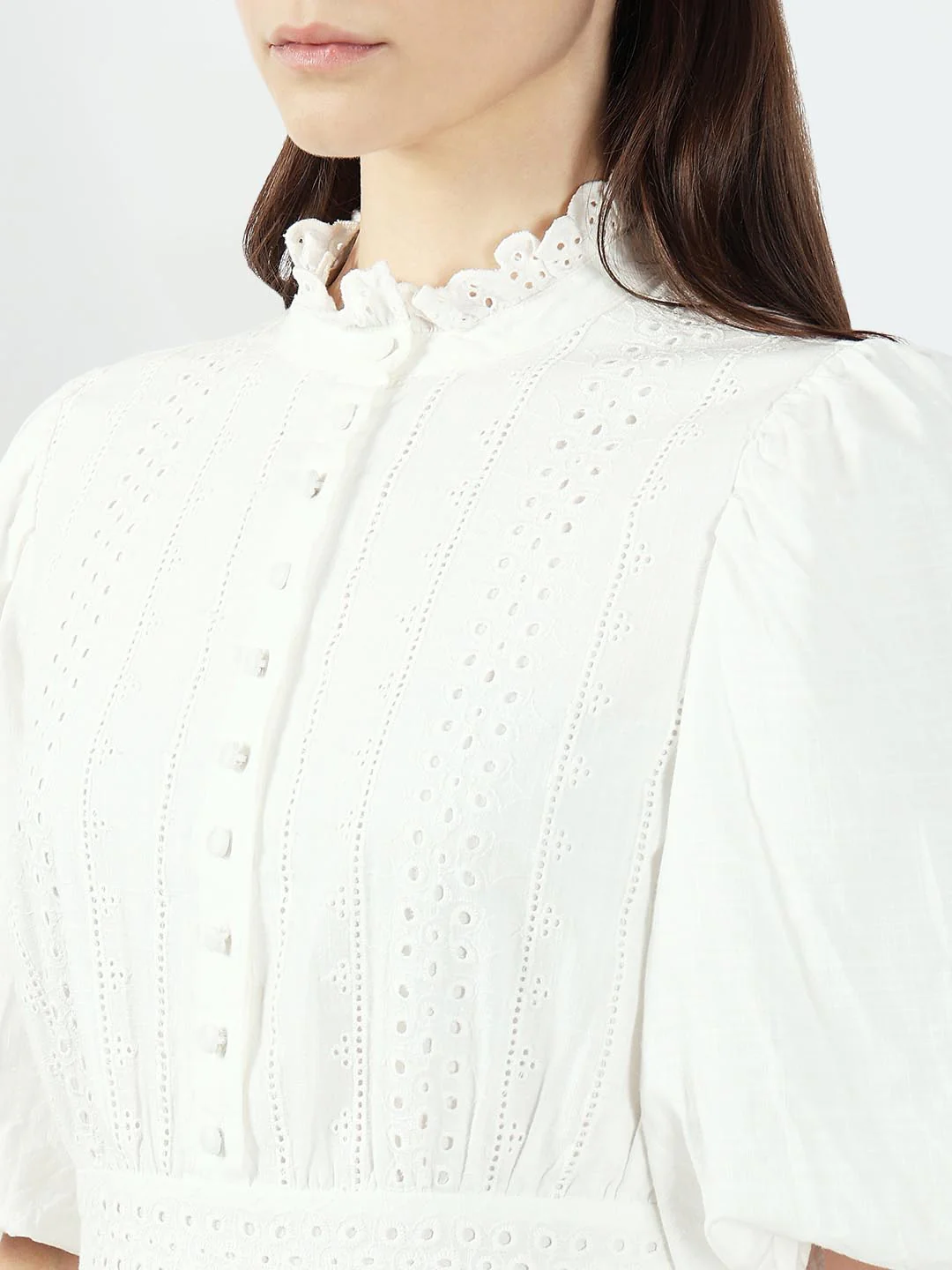 White Lace Cotton Short Dress - Image 8