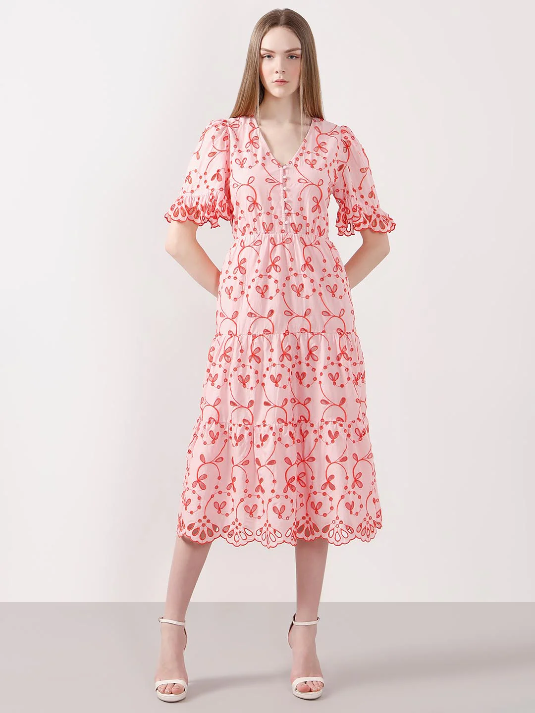 Vero Moda Pink Schiffli Embroidered Dress - Image 2