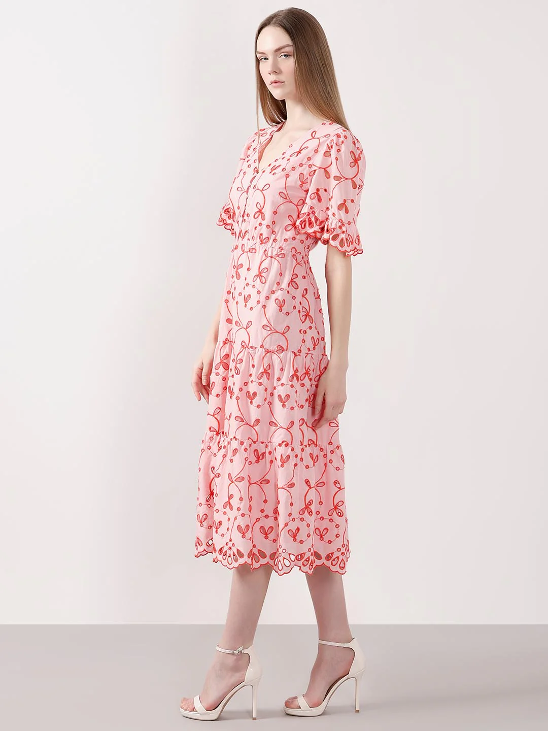 Vero Moda Pink Schiffli Embroidered Dress - Image 3