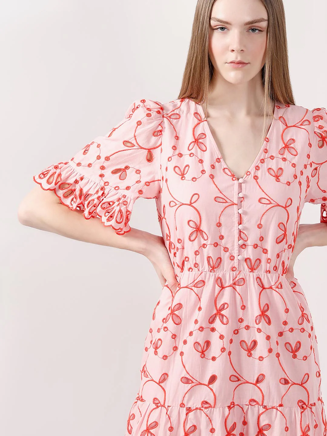 Vero Moda Pink Schiffli Embroidered Dress - Image 5