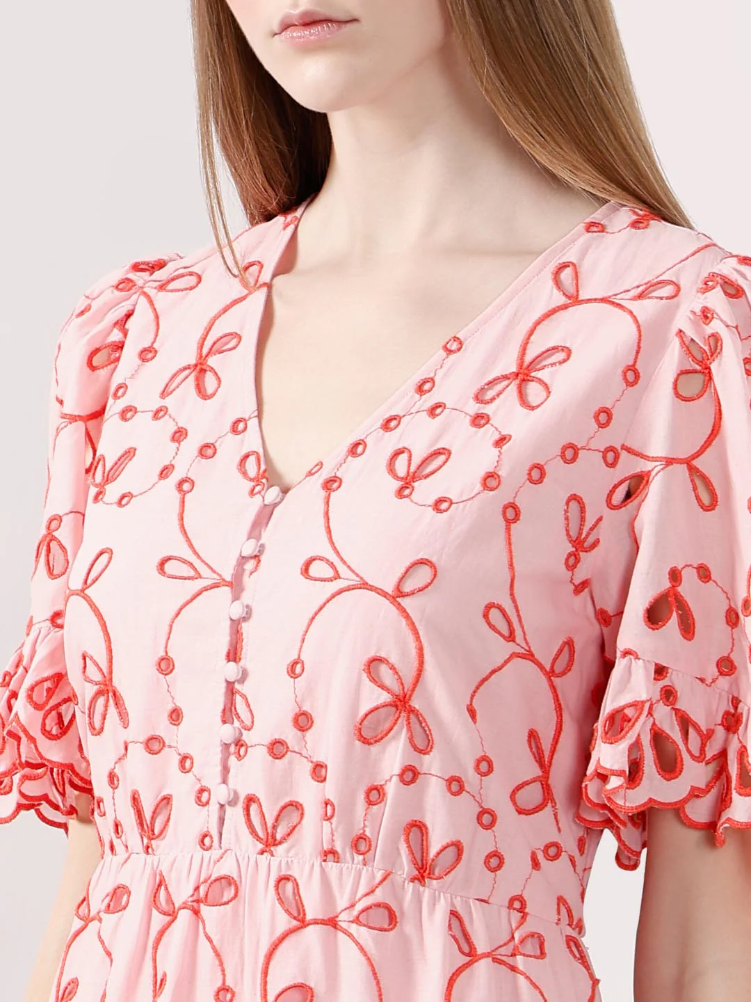 Vero Moda Pink Schiffli Embroidered Dress - Image 6