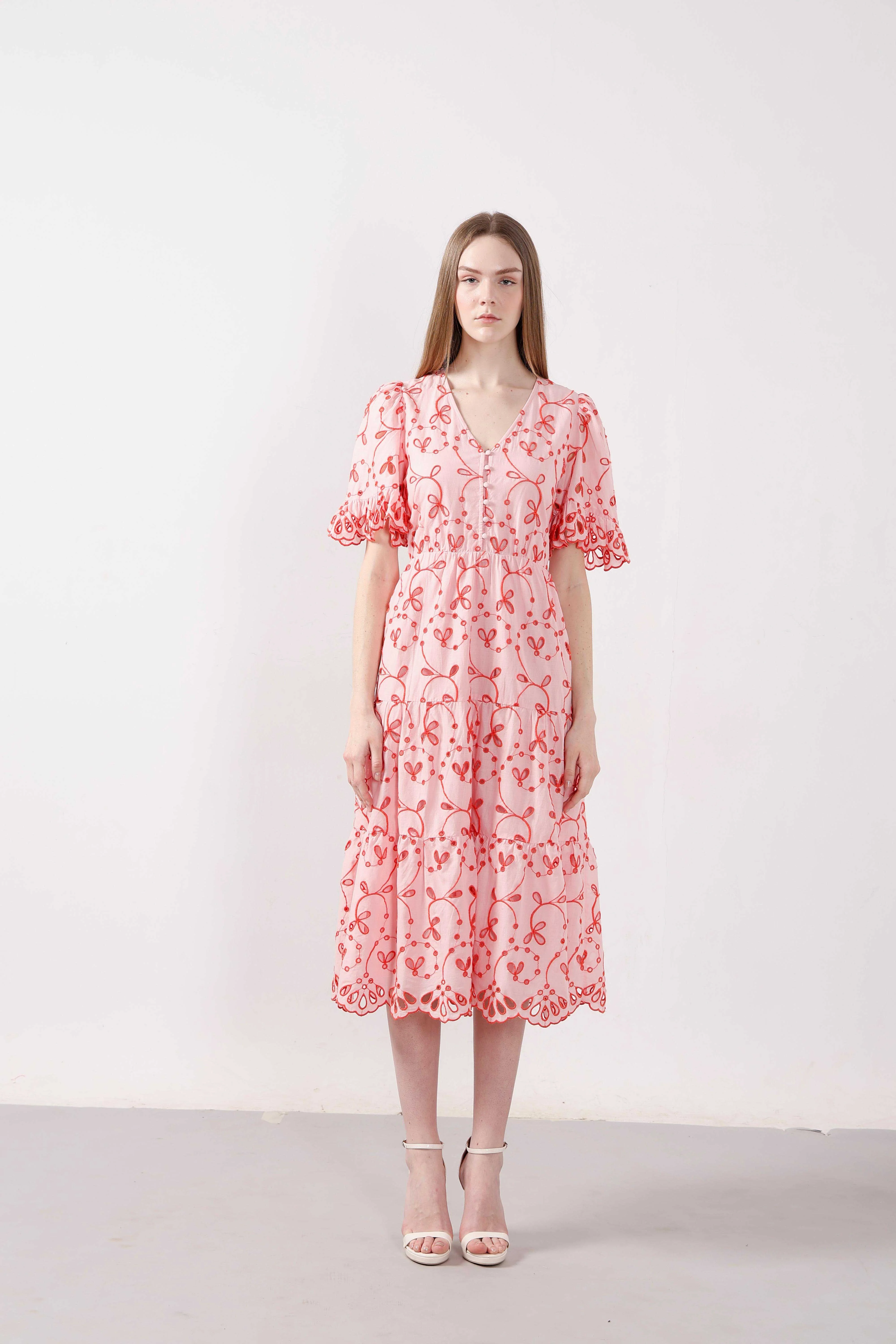 Vero Moda Pink Schiffli Embroidered Dress - Image 8