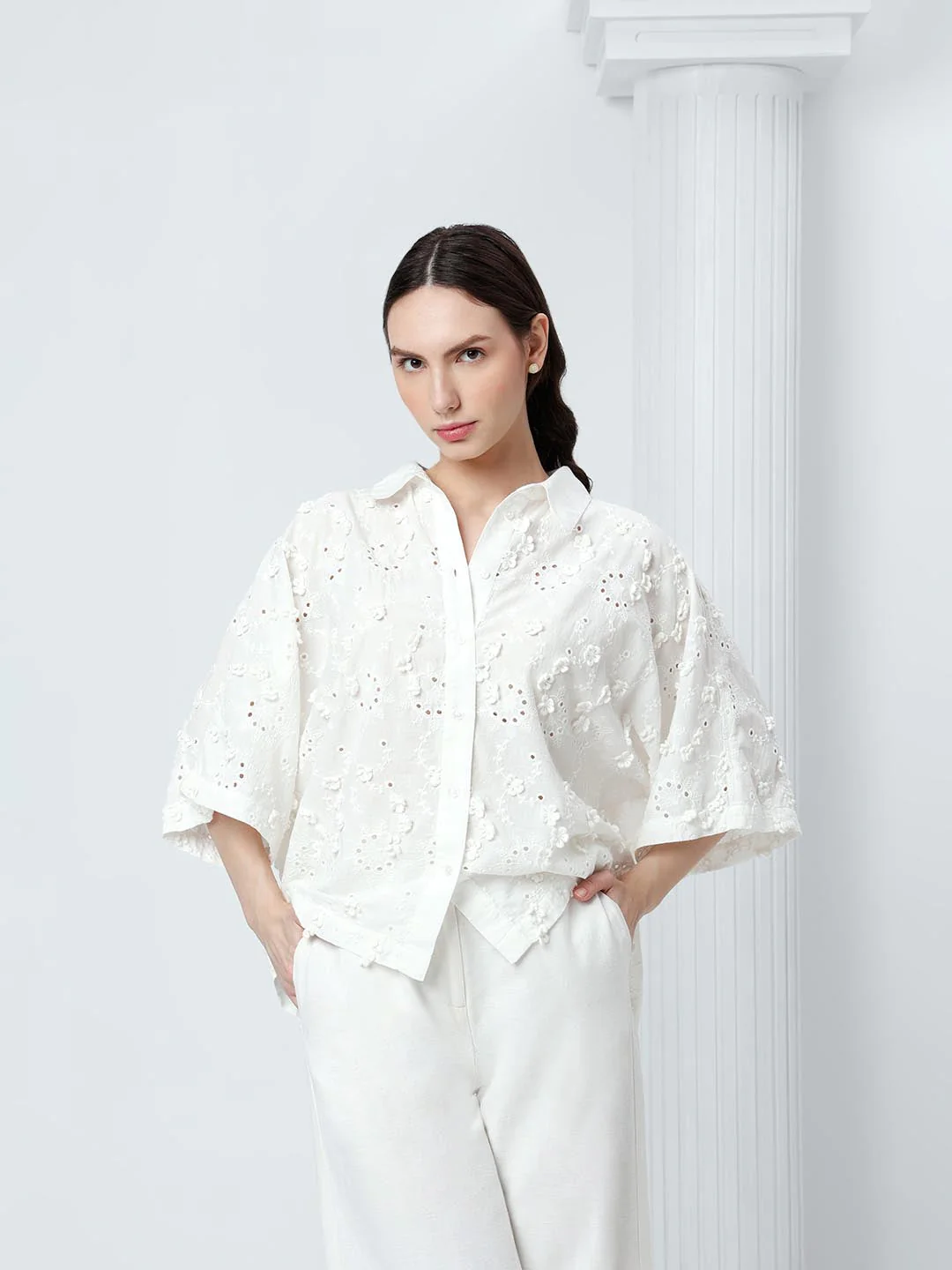 Vero Moda White Schiffli Shirt - Image 2