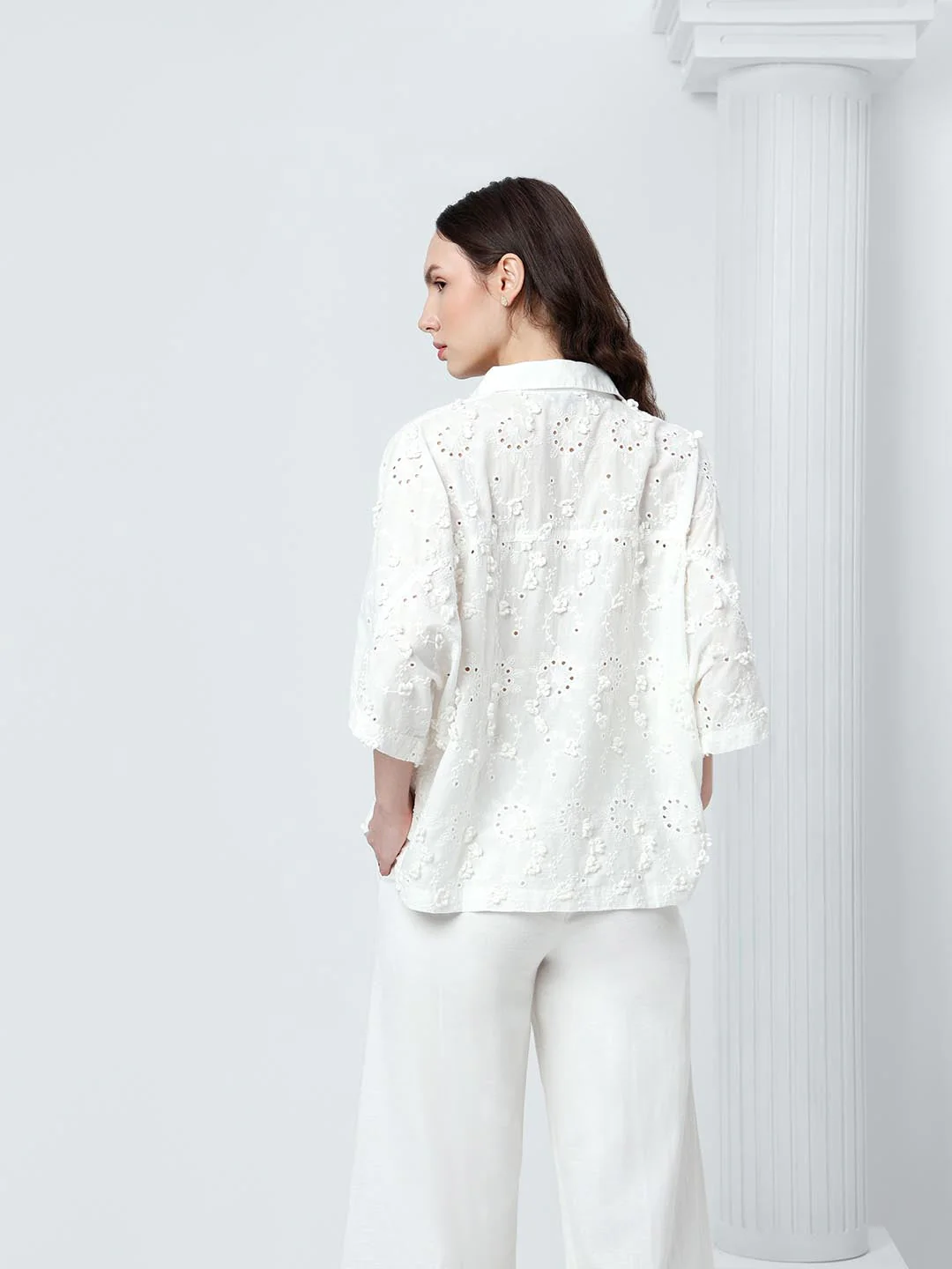 Vero Moda White Schiffli Shirt - Image 3