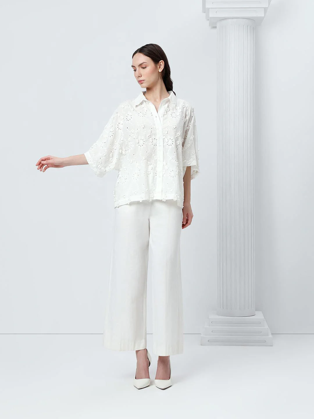 Vero Moda White Schiffli Shirt - Image 5