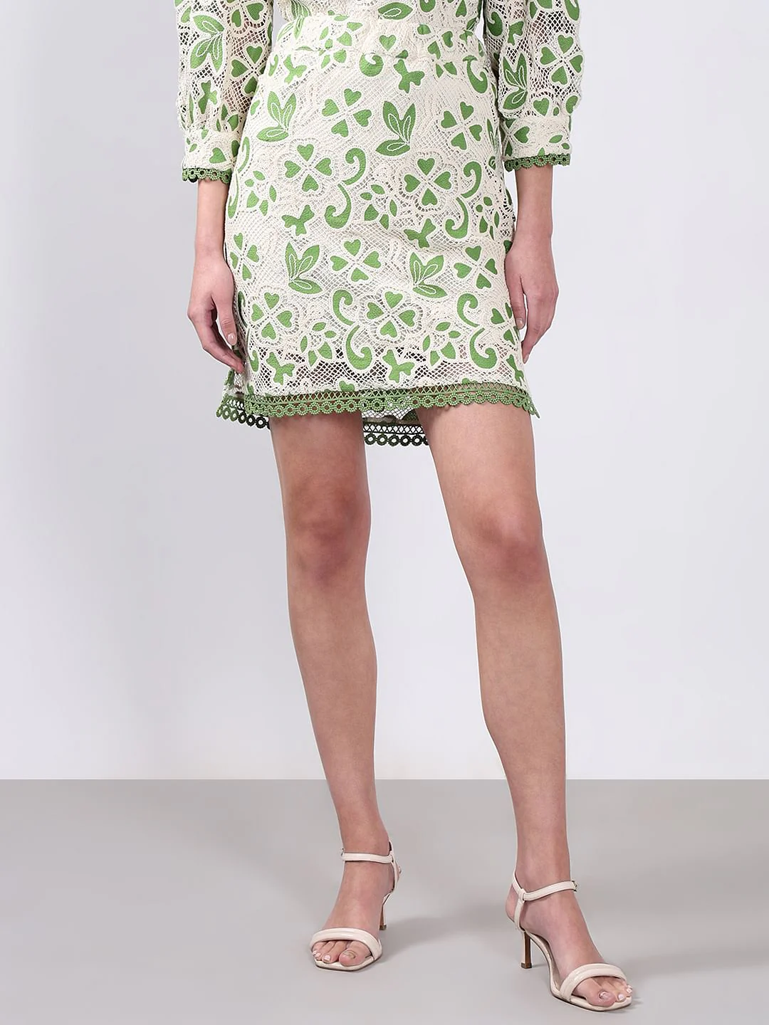 Green Embroidered Co-Ord Set Skirt - Image 2