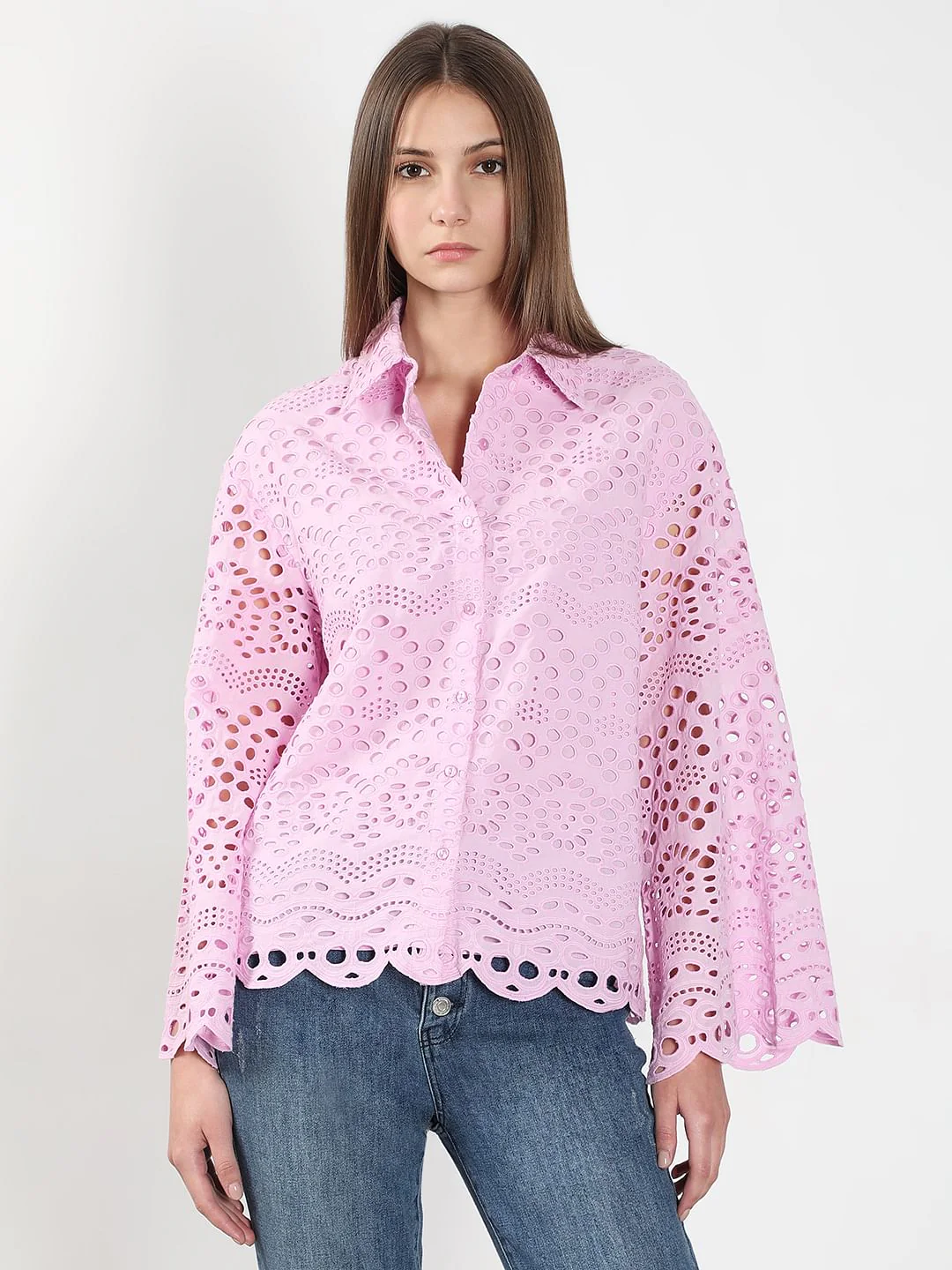 Lilac Cutwork Cotton Shirt - Image 2