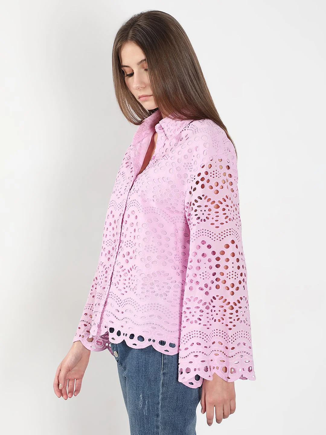 Lilac Cutwork Cotton Shirt - Image 3