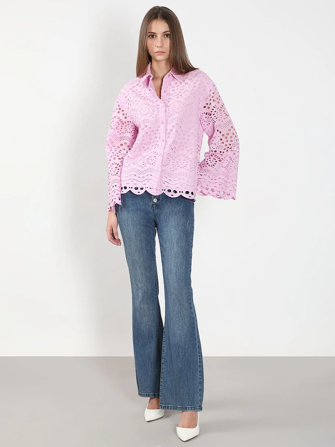 Lilac Cutwork Cotton Shirt - Image 5